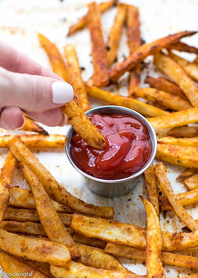 Oven fries recipe on parchment paper