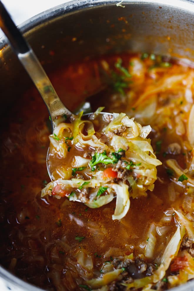 Cabbage soup in a pot