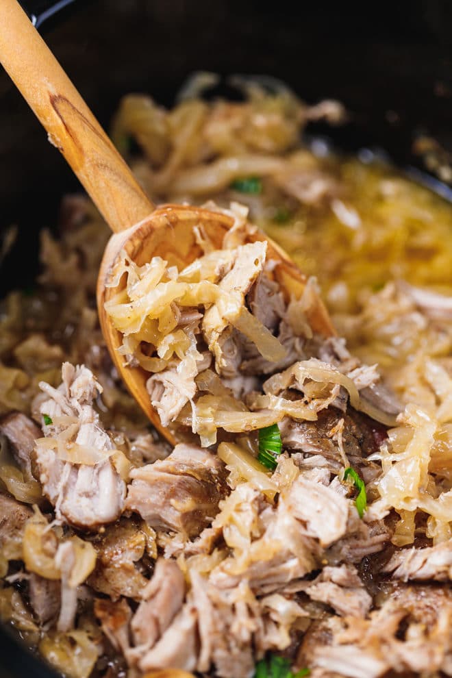 Pork and sauerkraut in a slow cooker