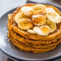 Healthy Pumpkin Banana Pancakes (Paleo, G-F, Protein Options)
