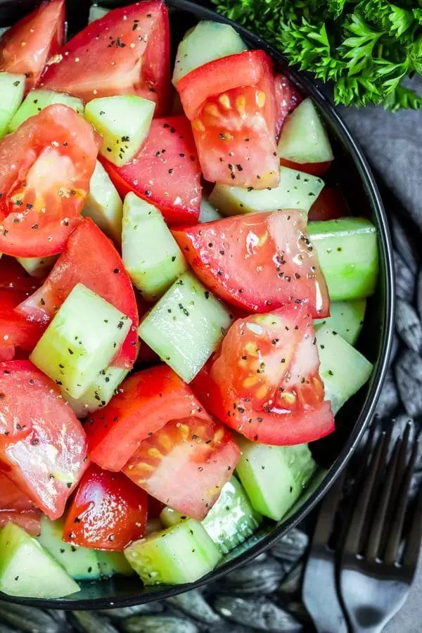 Cucumber and Tomato Salad is an easy light side recipe