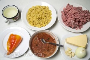 Запеканка из макарон с фаршем и сыром: Ингредиенты