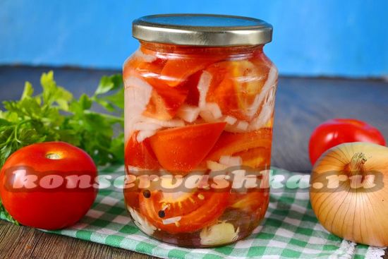Рецепт помидоры дольками с луком и маслом на зиму