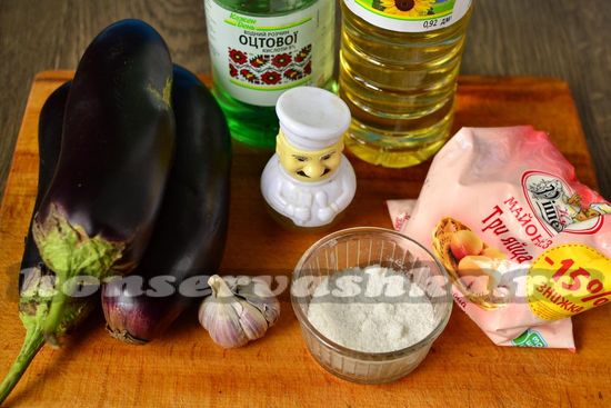 Ингредиенты для приготовления баклажанов в майонезе на зиму