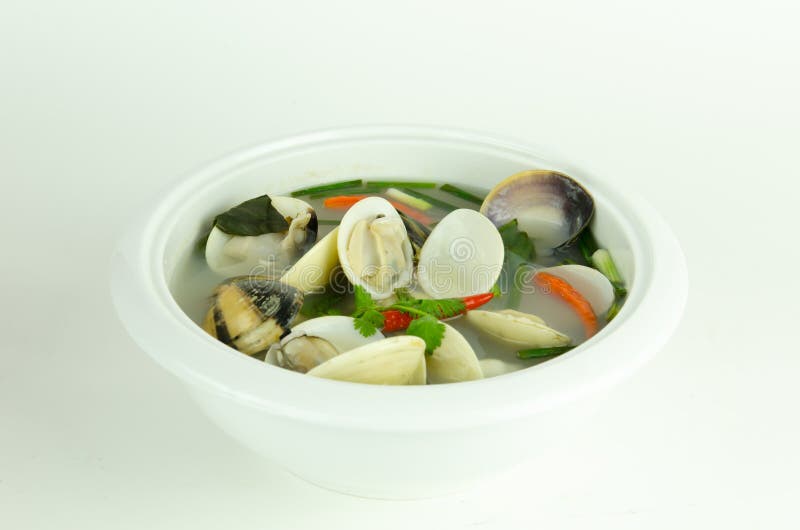 Shell soup thai style on white style royalty free stock photo