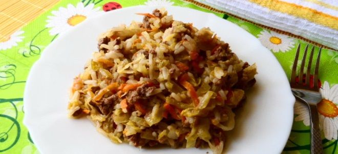 капуста тушеная с фаршем и рисом рецепт