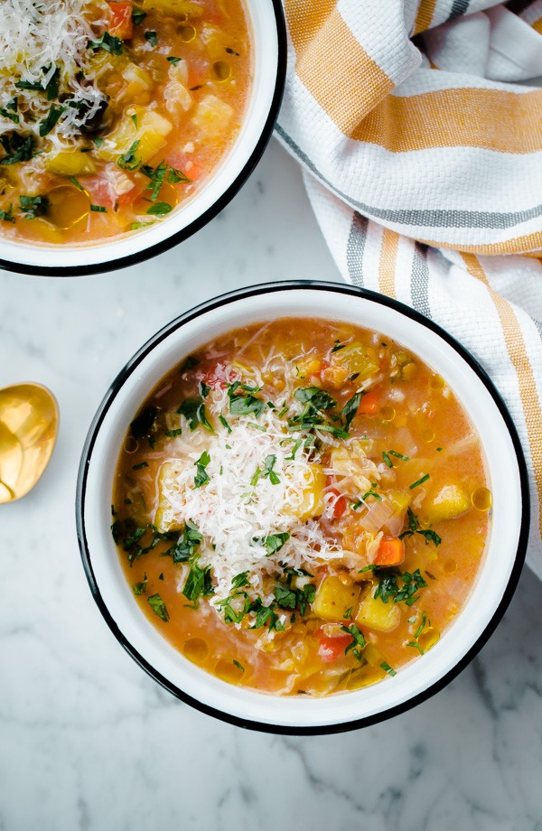 Slow Cooker Winter Vegetable Soup with Split Red Lentils - an EASY, healthy crock pot vegetarian soup that requires no cook time and is packed with fresh vegetables and red lentils! 