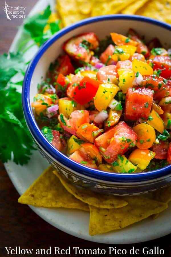 Yellow and Red Tomato Pico de Gallo and What to do with yellow tomatoes on healthy seasonal recipes