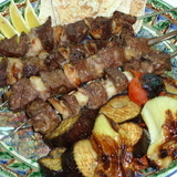 Шашлык думга - жигар с овощным шашлыком