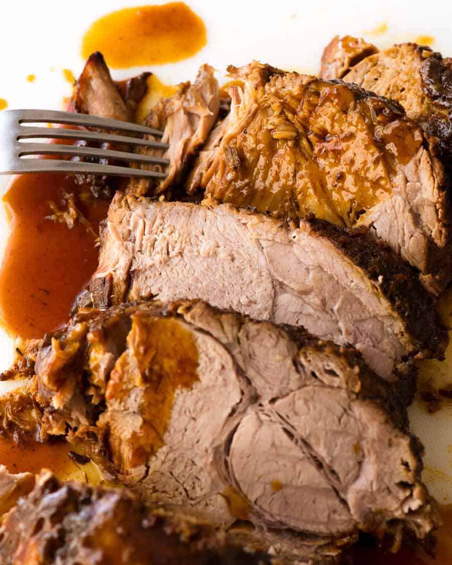 Slices of Slow Cooker Pork Loin Roast with Honey Butter sauce