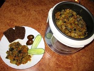 Постное диетическое рагу (соте) из баклажан с кабачками тушеными в мультиварке